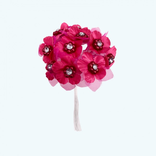 2" Diameter Satin Flower with Crystal 12X12 | Fuchsia